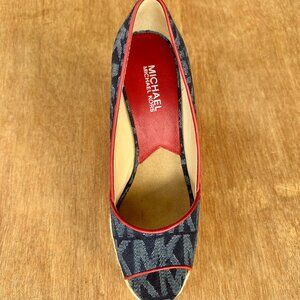 MICHAEL KORS - Signature Blue Denim Wedge w/red leather piping, Size 9